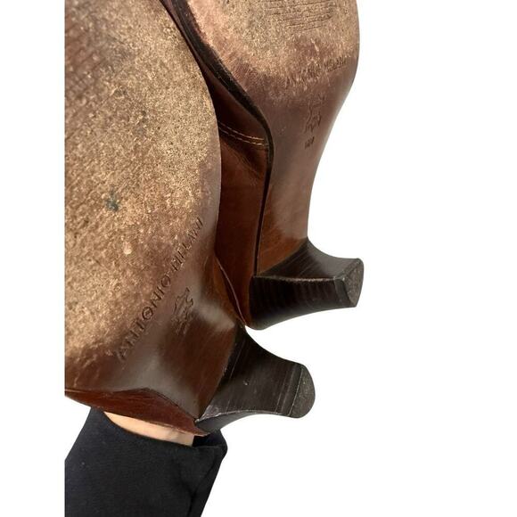 Antonio Melani Brown Tooled Carved Western Pointed Toe Mule Kitten Heel Women 9M - Picture 6 of 14